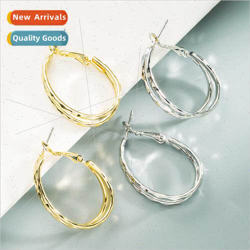 Korea irregular hollow oval earrings earrings retro simple m