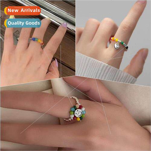 New Korea colorful beaded ring female fresh niche elastic ri