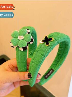 Korea retro fashion grass green high cranial top checkerboar