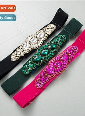 ins Europe dress belt colorful glass diamond elastic elastic