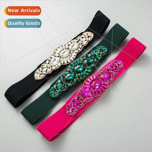 ins Europe dress belt colorful glass diamond elastic elastic