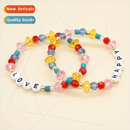 Bohemian Style Alphabet Rainbow Color Crystal Beads Handmade