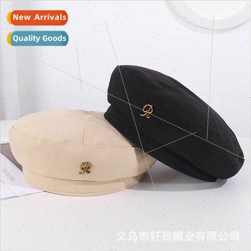 new letters metal label beret female Korean hundred lerature