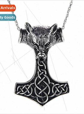 Europe new wolf head viking axe pendant necklace men retro p