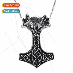 pendant wolf retro men necklace axe viking head new Europe