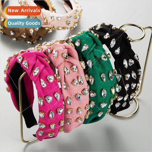 Baroque Wide Hair Bands Rhinestone Geometric Fabric Elegant