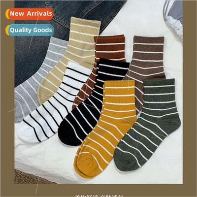 manuvivi?Merad mid-calf socks fashion versatile striped Jap