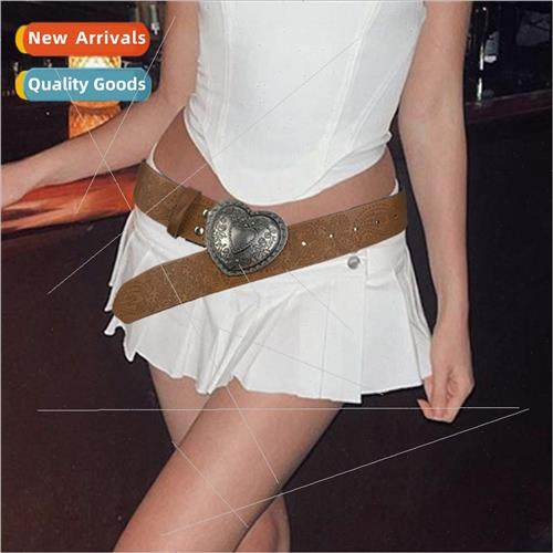 Vintage brown textured niche love buckle belt y2k Spice Girl