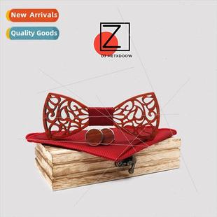 Openwork Carved Pocket Pointed Tie Horn Bow Europe Wooden