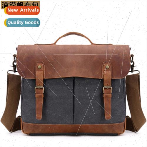 Wh Leather Shoulder Bag Canvas Crossbody Briefcase Retro Mes