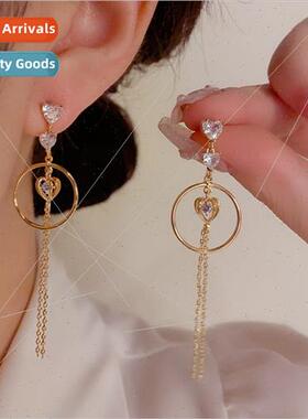 Koreazircon love circle earrings tassel s925 silver needle s