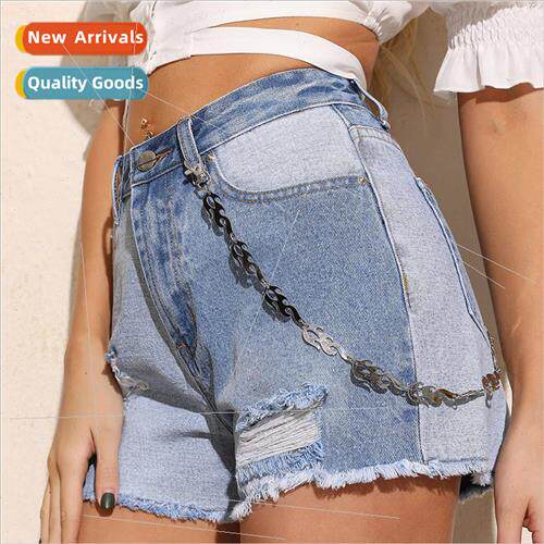New silver metal ladies ins pants chain punk hip hop flame w