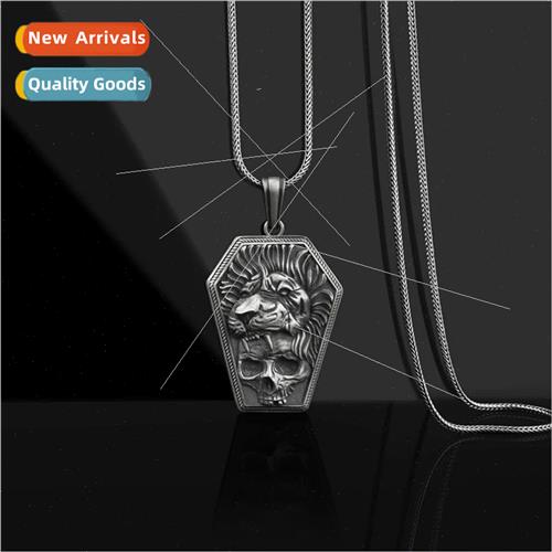 Europe men punk tanium steel necklace lion skull pendant set