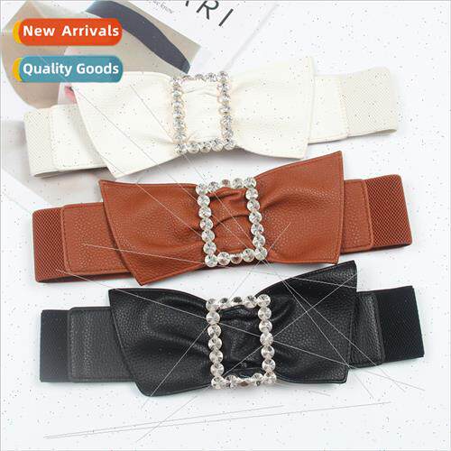Women Wide Waistband Bow Rhinestone Decoration Skirt Elegant