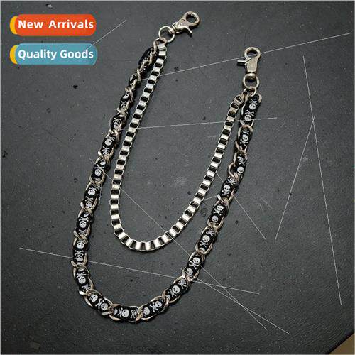 New cloth splicing chain skull print double waist chain men