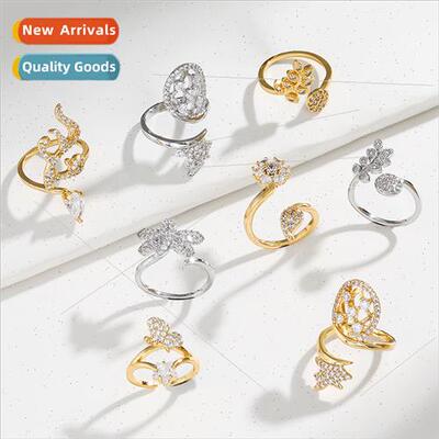 Copper plated zirconium open adjustable nail ring women Euro