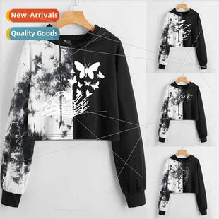 Printed Long Hoodie Drawstring Dye Tie Shirt Women 2023