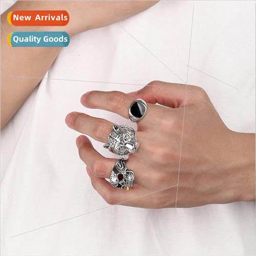 Fashion cold wind oil drip tiger skull ring set simple nd me