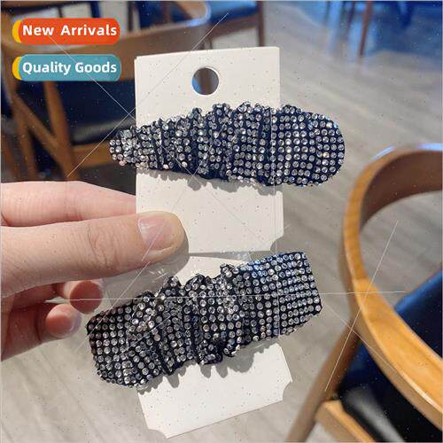 Korea new shiny rhinestone ruffled side clip female simple b