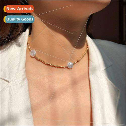 Europe flat round pearl choker necklace fashion gold colorfu