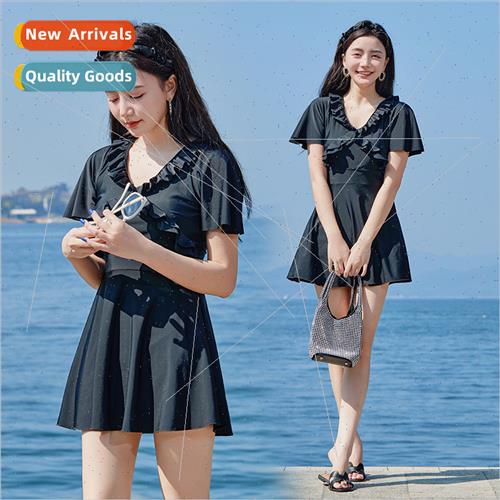 Womens large size swimsu one-piece solid color swimsu steel