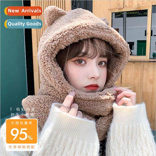 Winter bear ear protection hat scarf all-in-one female fall