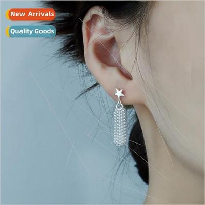 Tassel glossy pentagram earrings niche Korea screw screw buc
