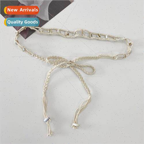 Women simple versatile thin belt knotted hand-woven decorati
