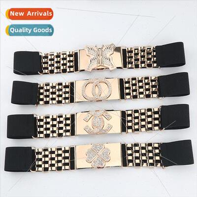 Europe rhinestone love card buckle belt female elastic elast