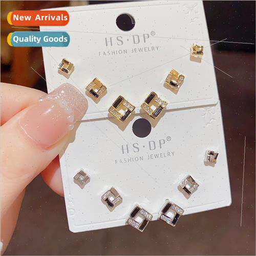 s925 silver pin simple rhombus drop oil zirconia combination