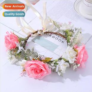 bride headdress simulation flower Mori rose wreath