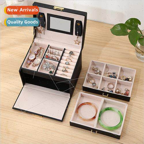 Triple pu leather jewelry box double drawer jewelry box prin