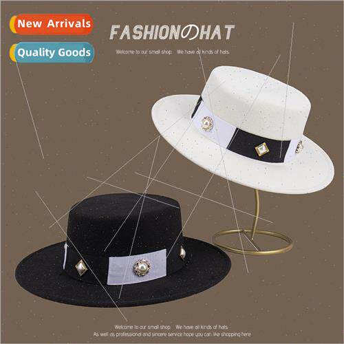 Spring Autumn warm tweed rivets large pearl banquet jazz bow