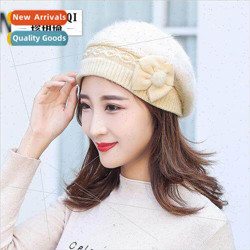 Winter new rabb hair ladies beret winter warm padded wool kn