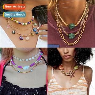 Bohemian Handmade Rice Bead Necklace Irregular Shell Starfis