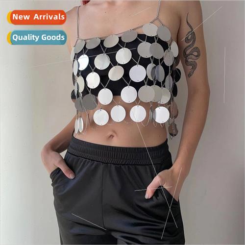180016Europevest nightclub round sequins metal chain connect - 实物图