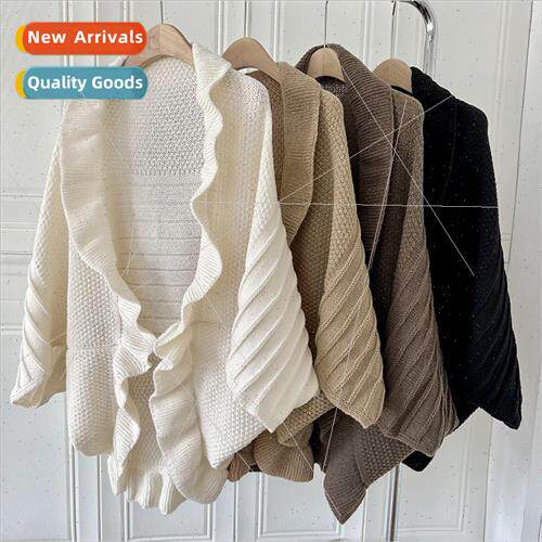 Lotus leaf edge knitted shawl female fall and winter Korean