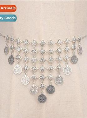 Europe Metal Dangling Coin Jewelry Belly Chain Tassel Long W