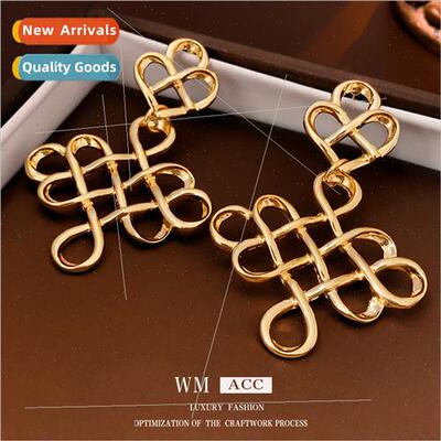 Earrings silver needle hollow metal Chinese knot earrings re