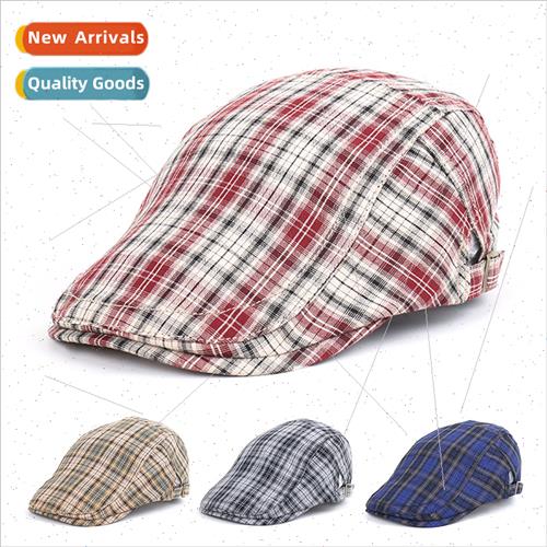 Thin plaid ward cap female reverse wear retro Spring Summer