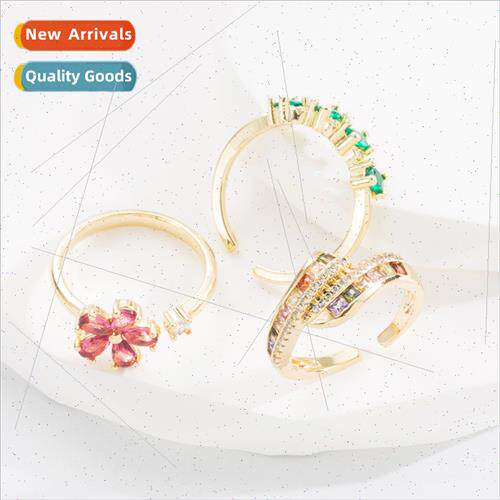 Europe Copper Gold Plated Colorful Zirconia Geometric Flower