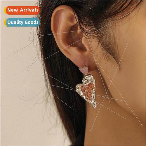 ins new pink girl broken diamond peach heart earrings cute l