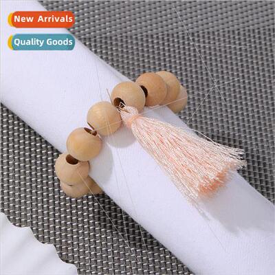 Europe wood color wood bead string napkin ring creative pink