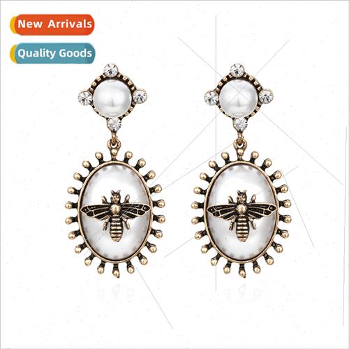 New simple creative oval diamond pearl earrings retro fashio