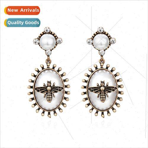 New simple creative oval diamond pearl earrings retro fashio