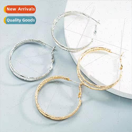 s925 silver needle C-shaped engraved flowers circle earrings