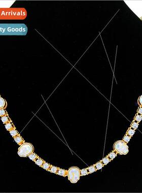 Hipster colorful skull rhinestone row diamond splicing neckl