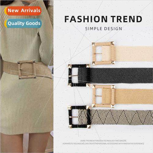 Cotton linen woven skirt wide belt elastic elastic retro eth