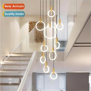Scandinavian chandelier villa modern Stairwell simple long