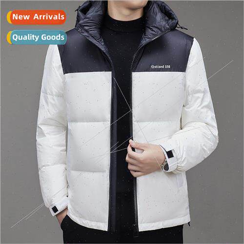 2023 winter men down jacket hooded color collision leisure f